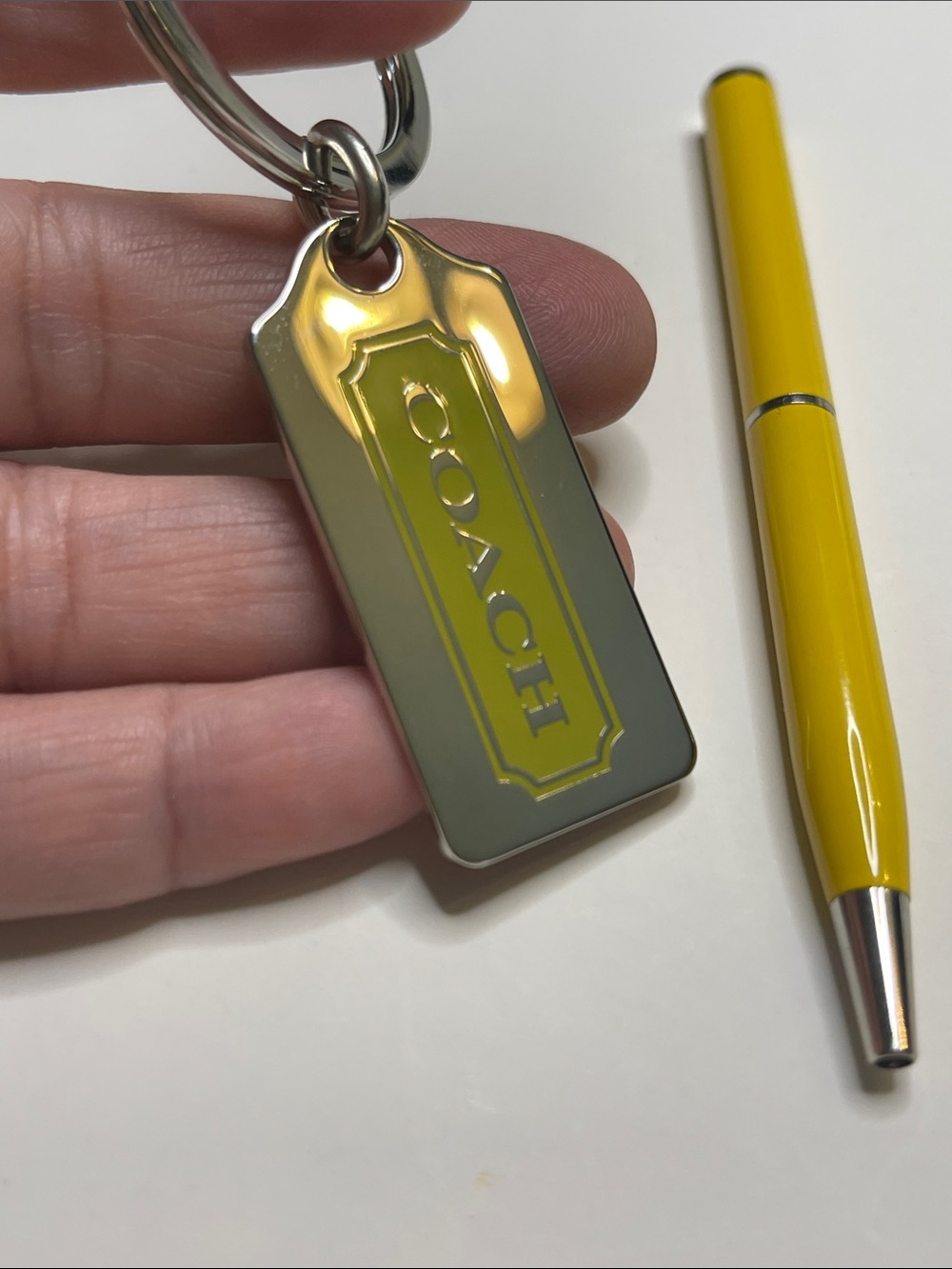 Coach Yellow Enamel & Silver-Tone Tag Keychain and Coach Pen